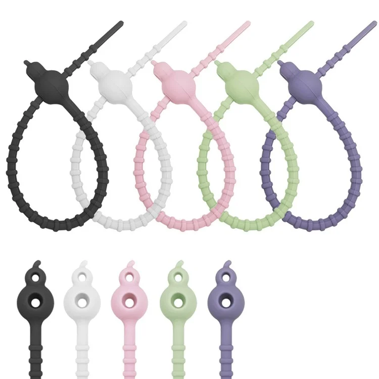 Compra a granel Bridas de cable de silicona de calabaza de doble orificio de 20 cm, correa colgante, organizador de cables de datos, cuerda multiusos para atar - Negro