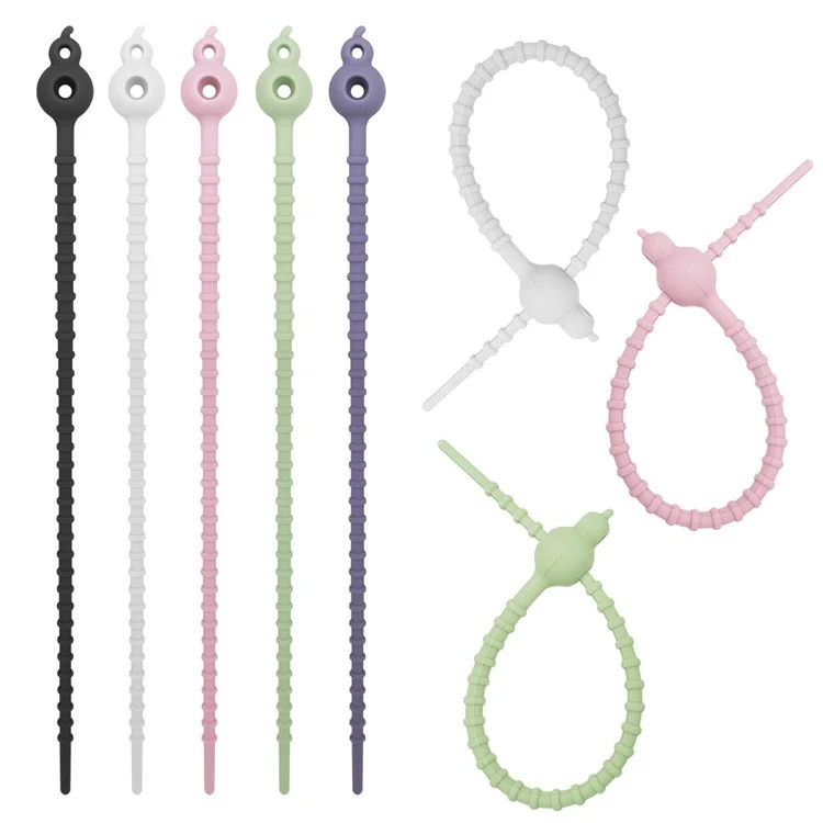 Compra a granel Bridas de cable de silicona de calabaza de doble orificio de 20 cm, correa colgante, organizador de cables de datos, cuerda multiusos para atar - Negro