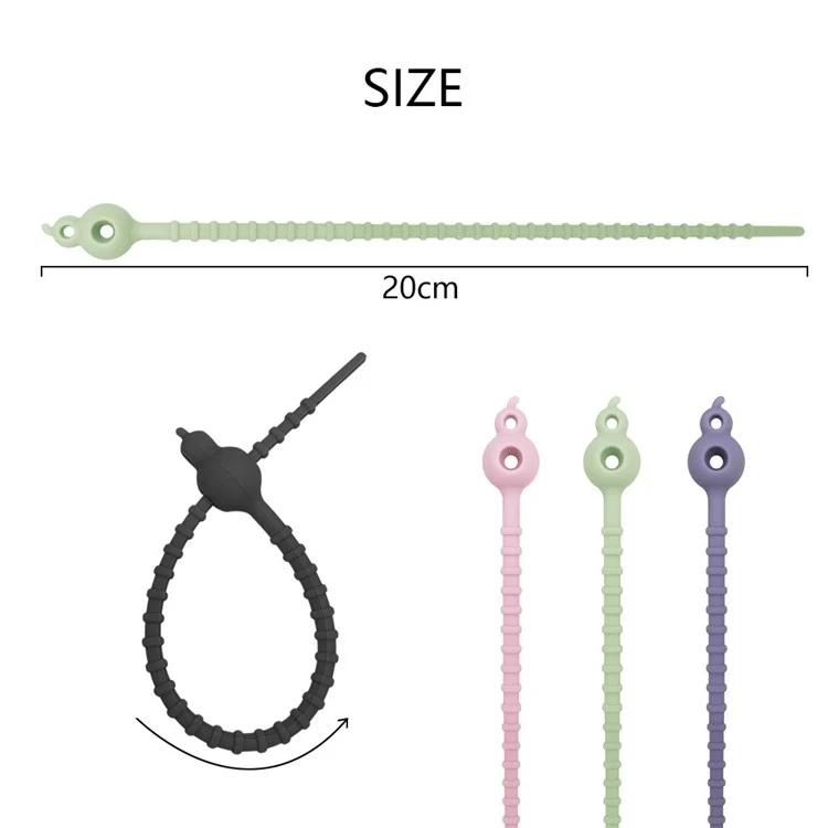Compra a granel Bridas de cable de silicona de calabaza de doble orificio de 20 cm, correa colgante, organizador de cables de datos, cuerda multiusos para atar - Negro