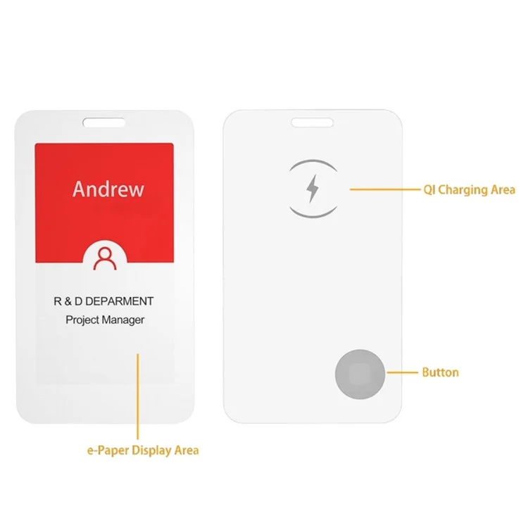 3.7 Inch 3 Color NFC BT Employee Badge / ID Card Holder E-Paper Display Rechargeable for Office (Black / White / Yellow)
