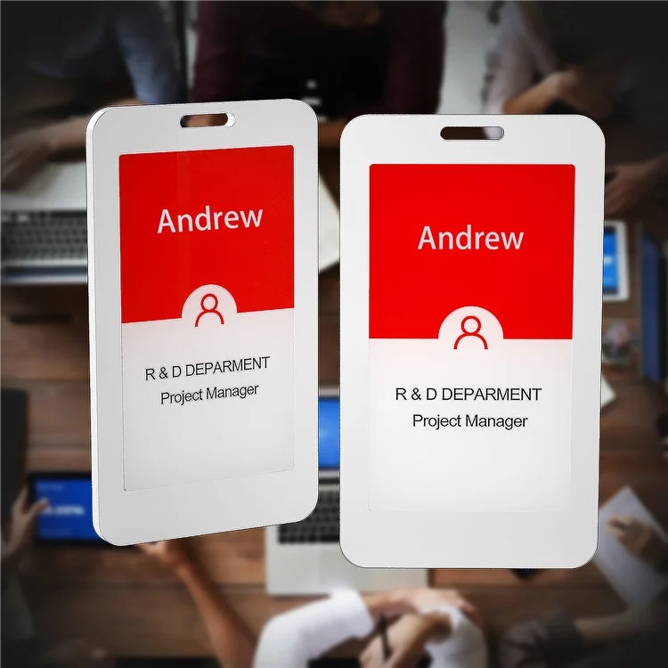 3.7 Inch 3 Color NFC BT Employee Badge / ID Card Holder E-Paper Display Rechargeable for Office (Black / White / Yellow)