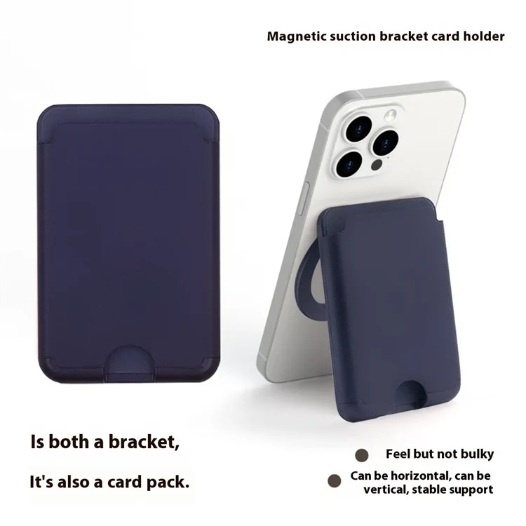 Bulk Purchasing For iPhone Compatible with MagSafe PU Leather Card Holder Rotating Magnetic Ring Kickstand - Navy Blue