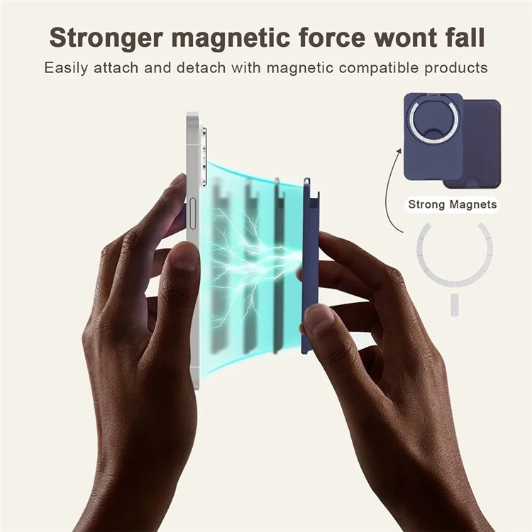 Bulk Purchasing For iPhone Compatible with MagSafe PU Leather Card Holder Rotating Magnetic Ring Kickstand - Navy Blue
