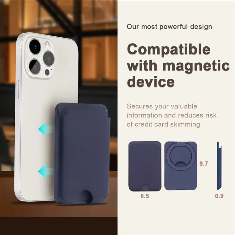 Bulk Purchasing For iPhone Compatible with MagSafe PU Leather Card Holder Rotating Magnetic Ring Kickstand - Navy Blue
