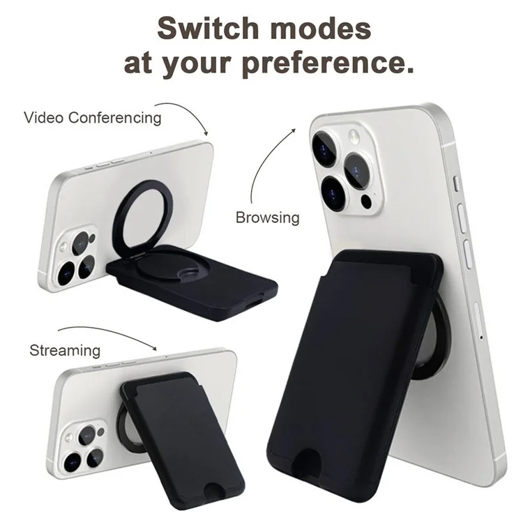 Bulk Purchasing For iPhone Compatible with MagSafe PU Leather Card Holder Rotating Magnetic Ring Kickstand - Navy Blue