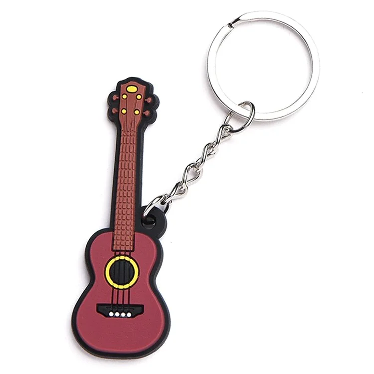 Stainless Steel Keychain with PVC Soft Charm Musical Instrument Design Key Chain for Car Keys Purse Bag - Ukulele