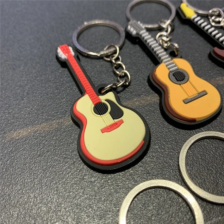 Stainless Steel Keychain with PVC Soft Charm Musical Instrument Design Key Chain for Car Keys Purse Bag - Ukulele