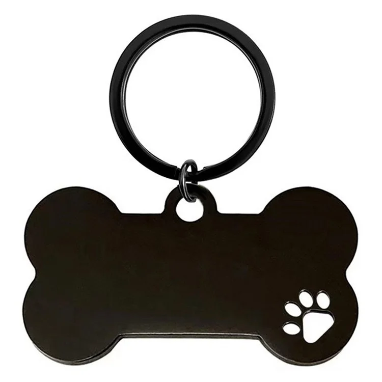 Dog Bone Shape Metal Keychain with Hollow Paw Pattern Engraved Key Ring - Black