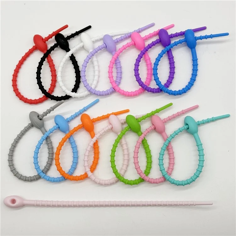 Lazos de cable de silicona de 21 cm BP-6589W Organizador de cable de renacuajo de autobloqueo DIY Accesorio de llavero - Rosa