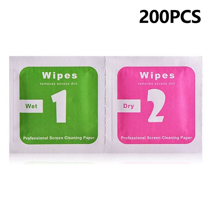 200 Pairs / Pack Alcohol Wipes Wet / Dry Cleaning Pads Screen Cleaner Dust Remover for Cell Phones, Watches, Tablets