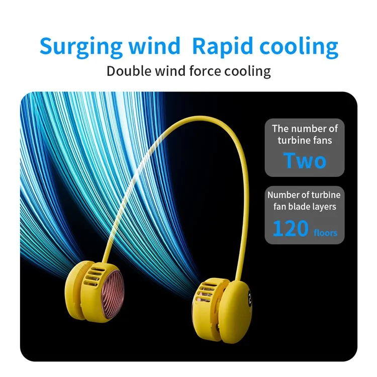 Ventilateur portable L21 à porter autour du cou, 5 vitesses réglables - Jaune
