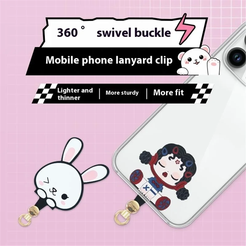 AROPE Universal Phone Tether Tab 0.5mm Ultra-thin Cartoon Design Phone Lanyard Patch - XX Cat