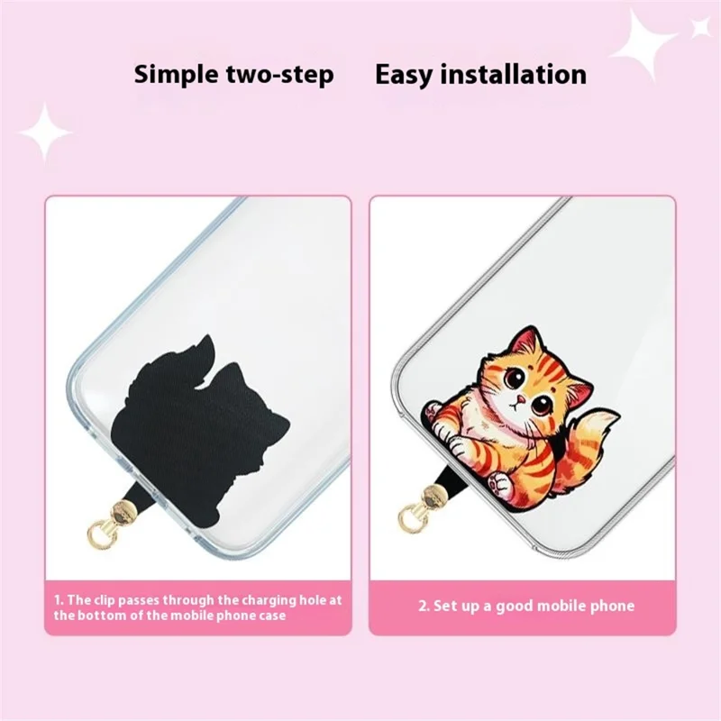 AROPE Universal Phone Tether Tab 0.5mm Ultra-thin Cartoon Design Phone Lanyard Patch - XX Cat