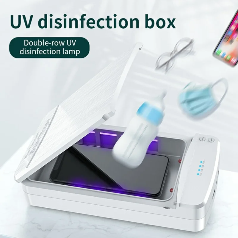 JJT-891 Boîte de désinfection UV multifonctionnelle Lumière ultraviolette Boîte de désinfection avec double sortie, version améliorée - Blanc