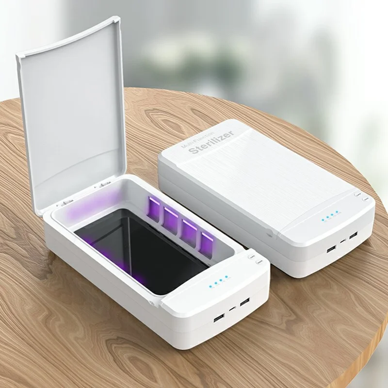 JJT-891 Boîte de désinfection UV multifonctionnelle Lumière ultraviolette Boîte de désinfection avec double sortie, version améliorée - Blanc