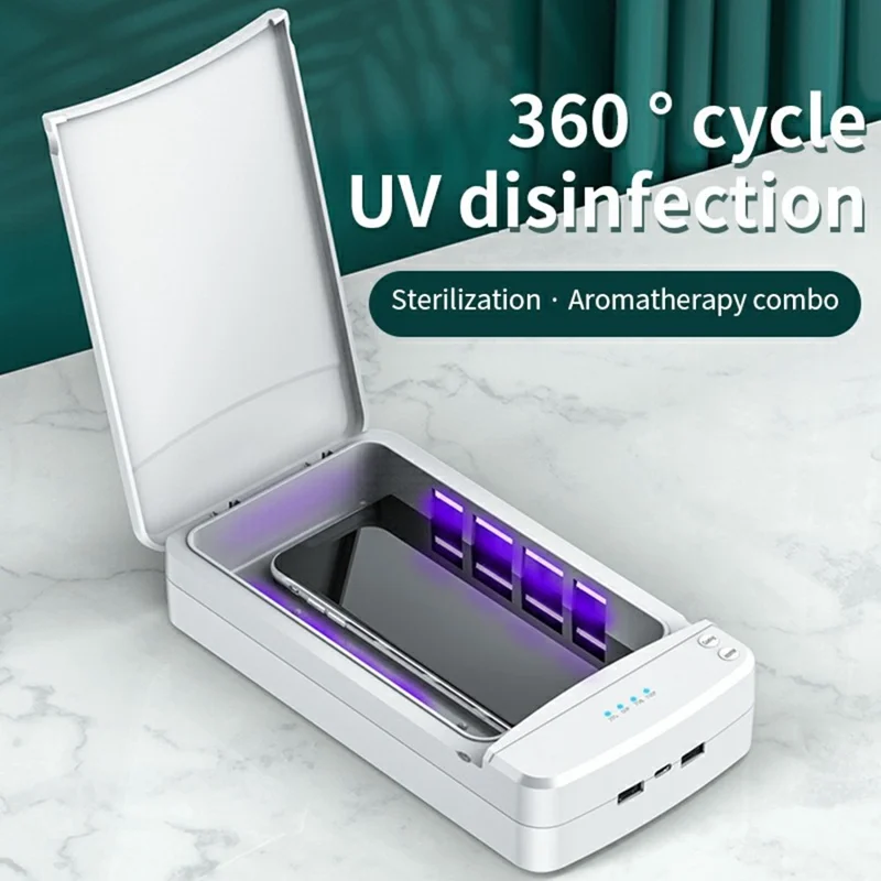JJT-891 Multipurpose UV Phone Sanitizer Ultraviolet Light Disinfection Box with Dual Output, Upgraded Version - Black