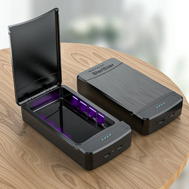 JJT-891 Multipurpose UV Phone Sanitizer Ultraviolet Light Disinfection Box with Dual Output, Upgraded Version - Black