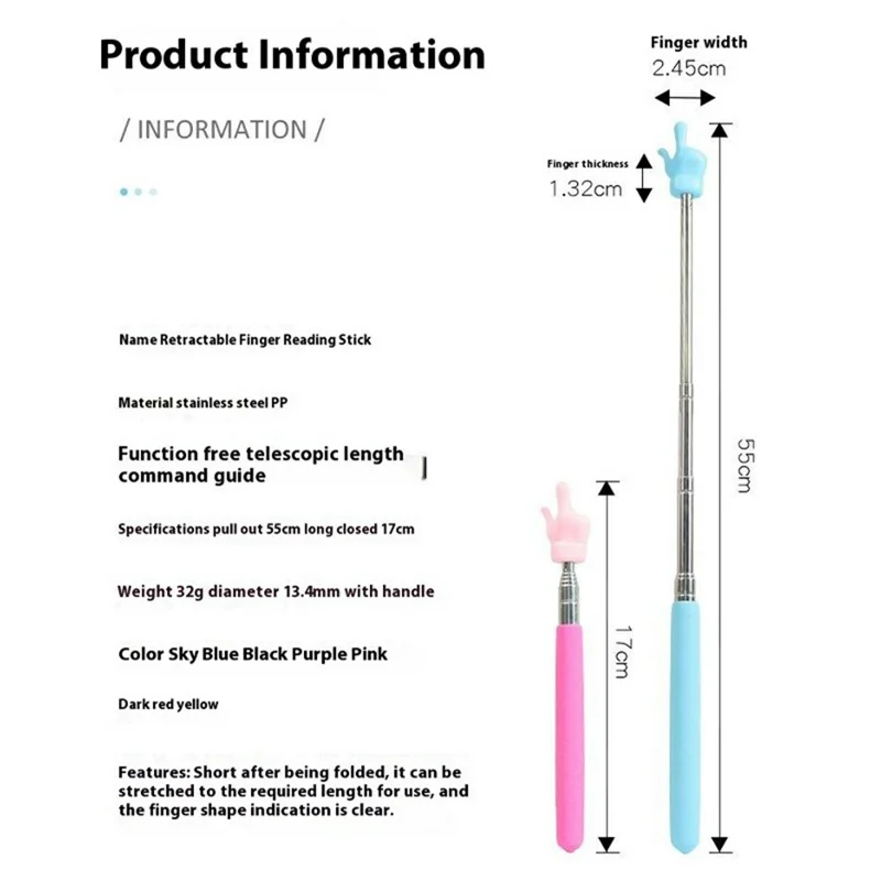Stainless Steel Teaching Pointer Finger Design Teaching Stick Telescopic Rod Finger Reading Stick - Pink