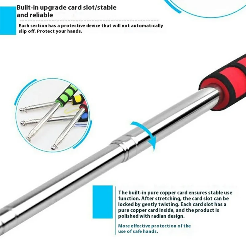 200cm 9 Sections Extendable Guide Flag Pole Stainless Steel Telescopic Flagpole Handheld Teaching Stick - Red