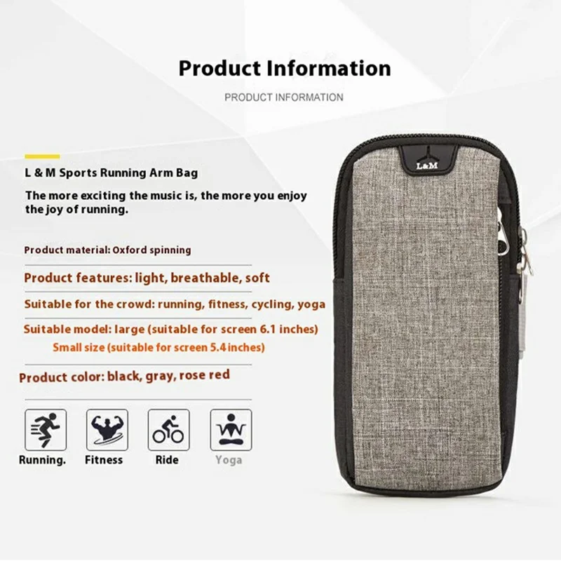 L&M X3009 Regular Size Outdoor Sports Phone Storage Armband Bag with Earphone Hole for Running Cycling - Grey