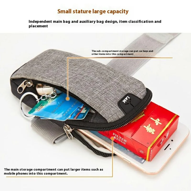 L&M X3009 Extended Size Outdoor Sports Phone Storage Armband Bag with Earphone Hole for Running Cycling - Grey
