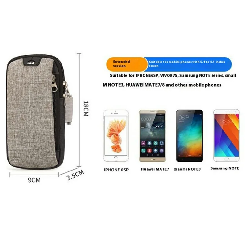 L&M X3009 Extended Size Outdoor Sports Phone Storage Armband Bag with Earphone Hole for Running Cycling - Grey
