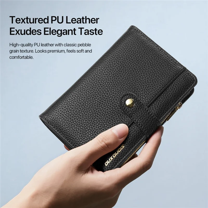 DUX DUCIS Wallet Multi Card Passport Holder with Lanyard PU Leather RFID Blocking Travel Organizer - Black