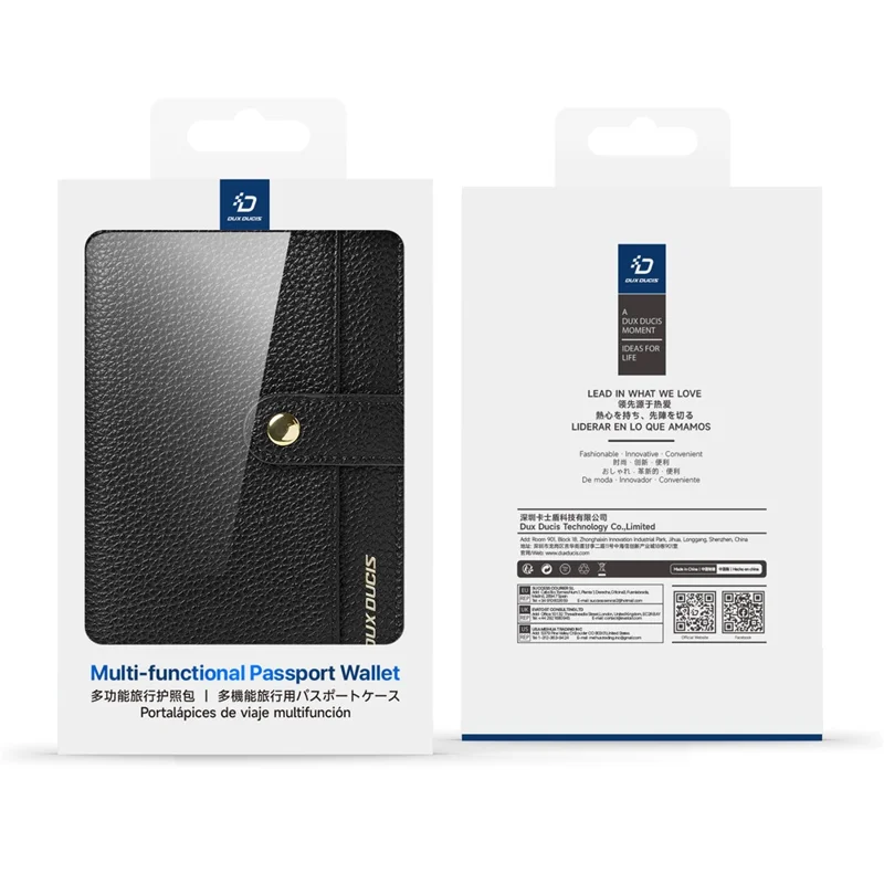 DUX DUCIS Wallet Multi Card Passport Holder with Lanyard PU Leather RFID Blocking Travel Organizer - Black