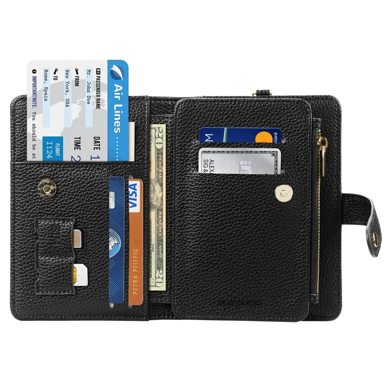 DUX DUCIS Wallet Multi Card Passport Holder with Lanyard PU Leather RFID Blocking Travel Organizer - Black