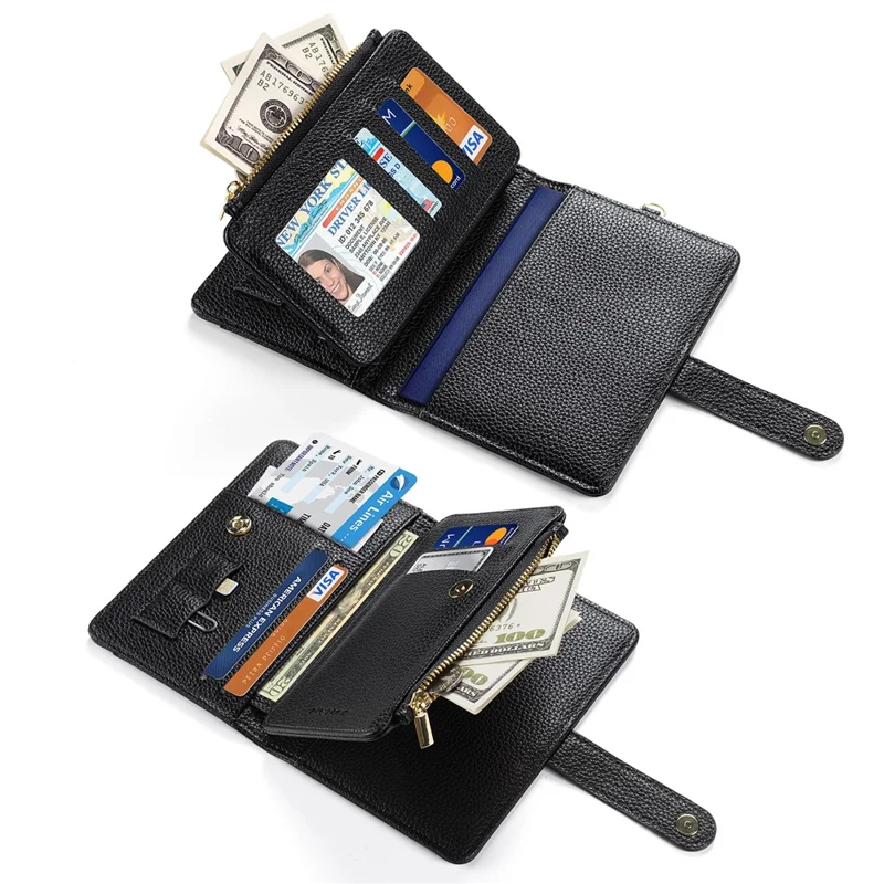DUX DUCIS Wallet Multi Card Passport Holder with Lanyard PU Leather RFID Blocking Travel Organizer - Black