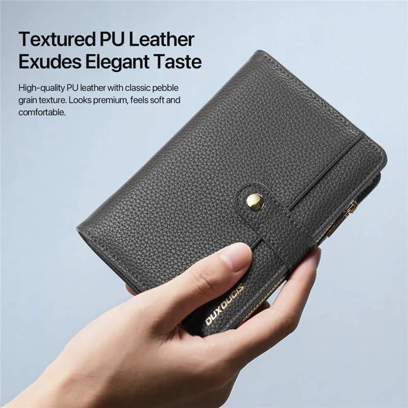 DUX DUCIS Wallet Multi Card Passport Holder with Lanyard PU Leather RFID Blocking Travel Organizer - Light Grey