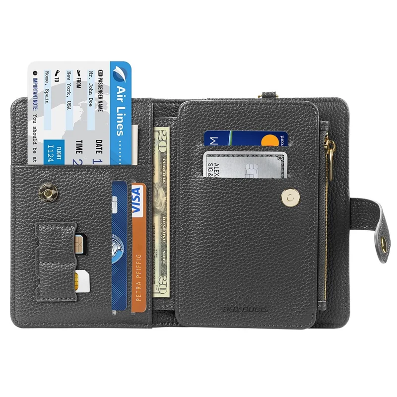 DUX DUCIS Wallet Multi Card Passport Holder with Lanyard PU Leather RFID Blocking Travel Organizer - Light Grey