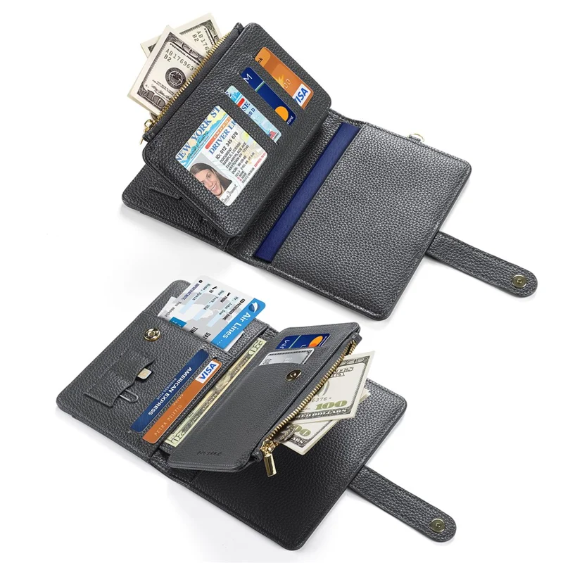 DUX DUCIS Wallet Multi Card Passport Holder with Lanyard PU Leather RFID Blocking Travel Organizer - Light Grey