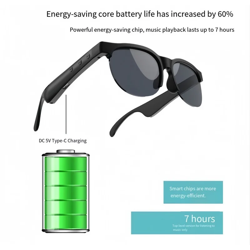 UV Protection Smart Sunglasses with Noise Reduction Bluetooth-compatible Earphones Music Eyeglasses