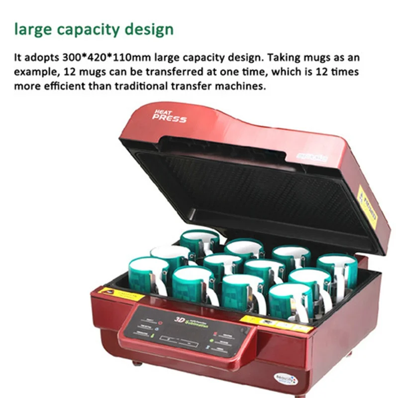 ST-3042 3D Sublimation Heat Press Machine Vacuum Transfer Printer for Phone Cases, Mugs, Cups (EU Plug) - 220V / Red
