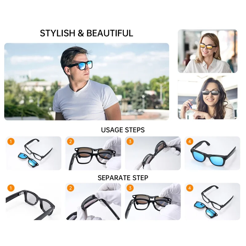 1 Pair Polarized Lenses Replacement For Ray-Ban Meta Wayfarer RW4008 Smart Eyewear Attachment - Gradient Brown