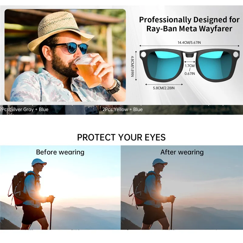 1 Pair Polarized Lenses Replacement For Ray-Ban Meta Wayfarer RW4008 Smart Eyewear Attachment - Gradient Brown