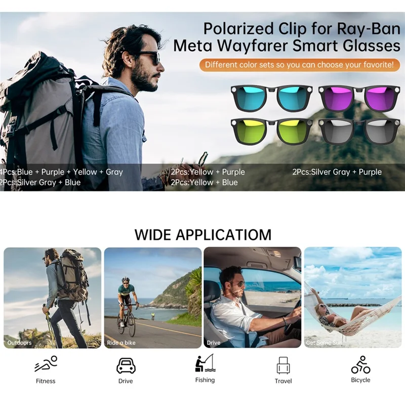 1 Pair Polarized Lenses Replacement For Ray-Ban Meta Wayfarer RW4008 Smart Eyewear Attachment - Gradient Brown