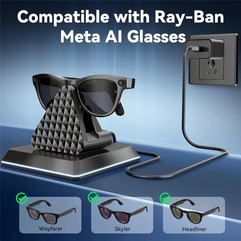 Charging Dock For Ray-Ban Meta Wayfarer / Headliner / Skyler USB Charger Charging Stand with Adapter / Cable - Black
