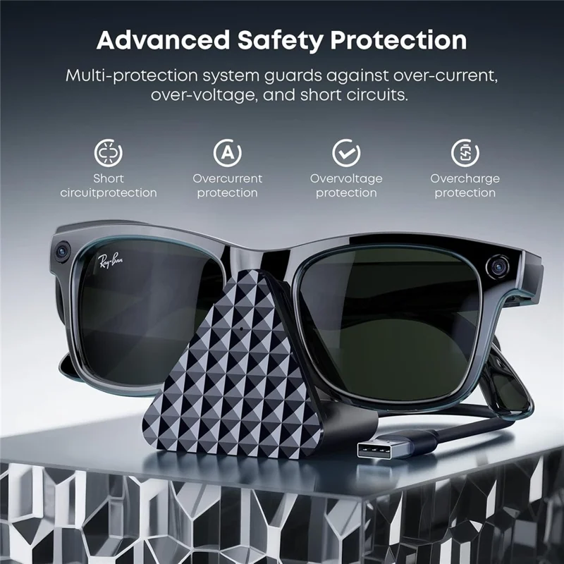 Charging Dock For Ray-Ban Meta Wayfarer / Headliner / Skyler USB Charger Charging Stand with Adapter / Cable - Black