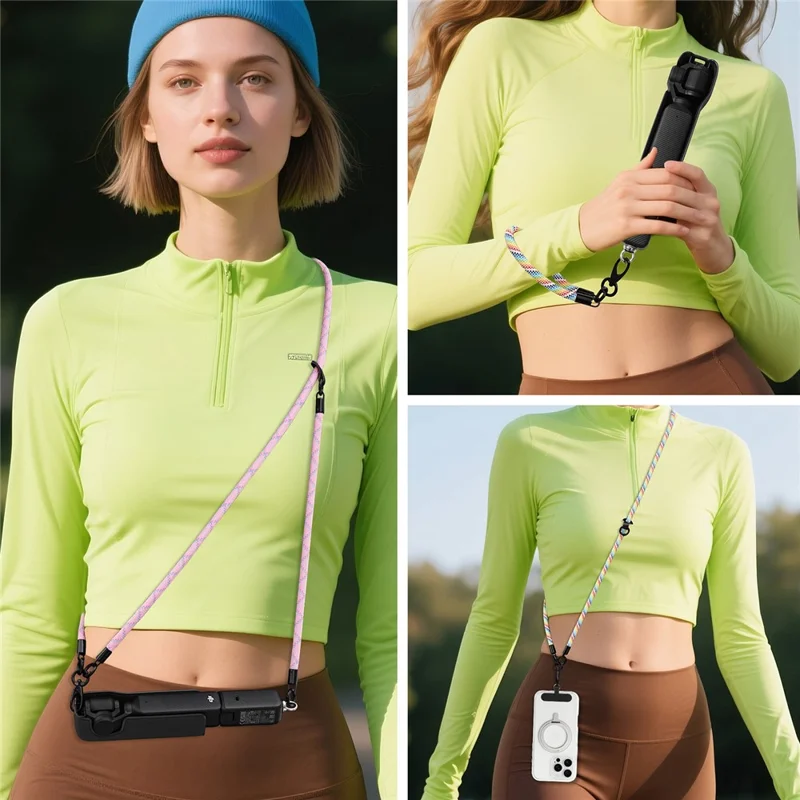 For DJI Osmo Pocket 3 Camera Phone Polyester Lanyard 1.2m Crossbody Shoulder Strap + 0.3m Hand Strap  - Rainbow