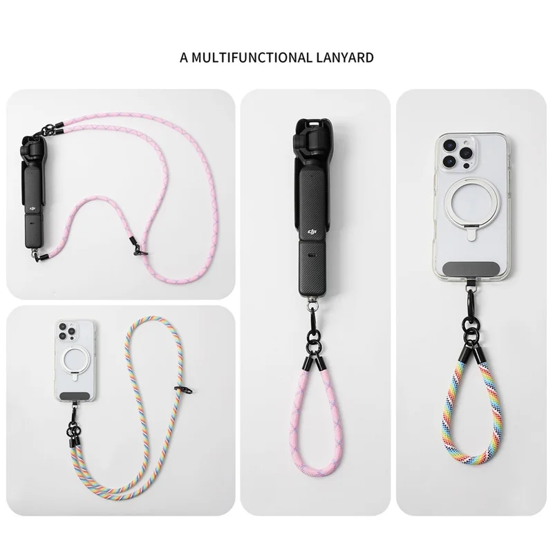 For DJI Osmo Pocket 3 Camera Phone Polyester Lanyard 1.2m Crossbody Shoulder Strap + 0.3m Hand Strap  - Rainbow