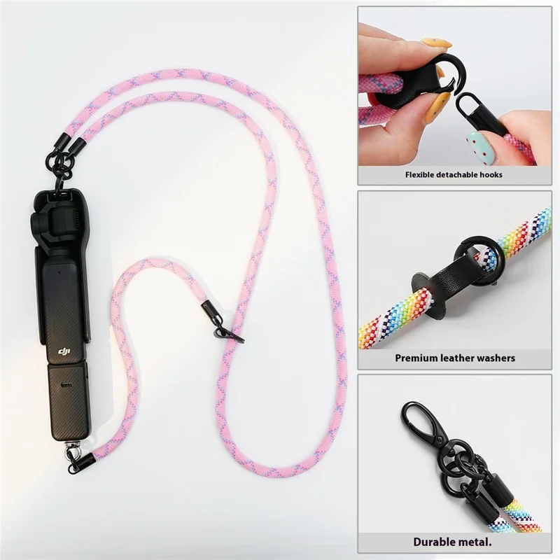 For DJI Osmo Pocket 3 Camera Phone Polyester Lanyard 1.2m Crossbody Shoulder Strap + 0.3m Hand Strap  - Rainbow