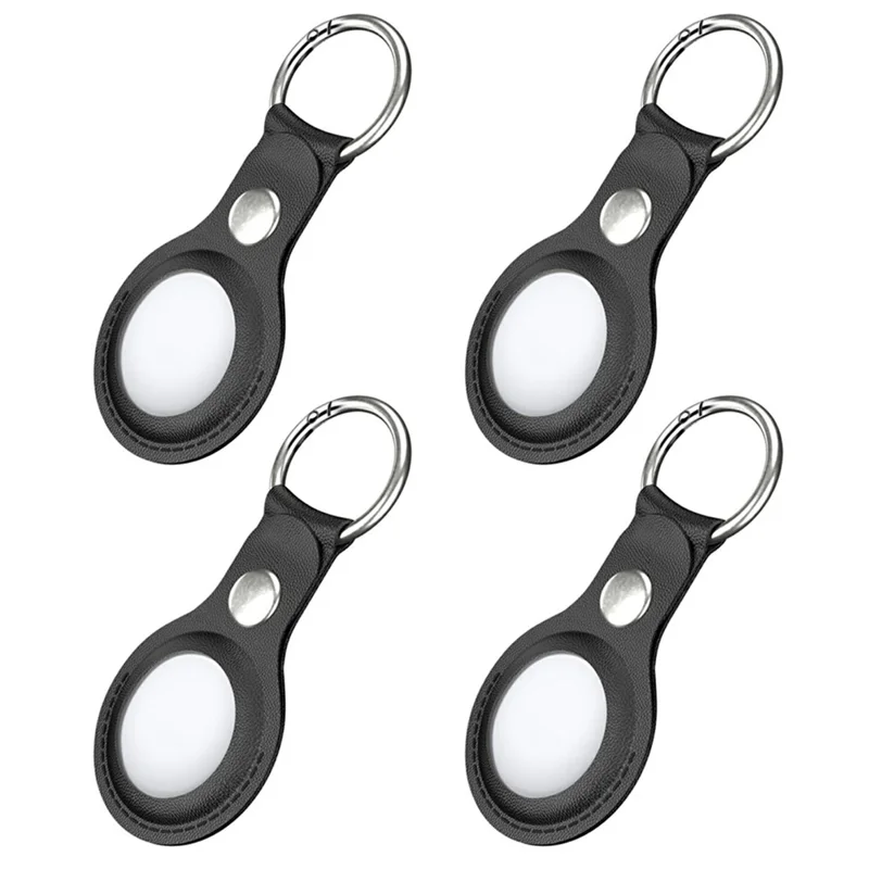 4Pcs Smart Tracker Protective Cover for Apple AirTag Metal + PU Leather Case for Luggage / Keys / Pets - Black