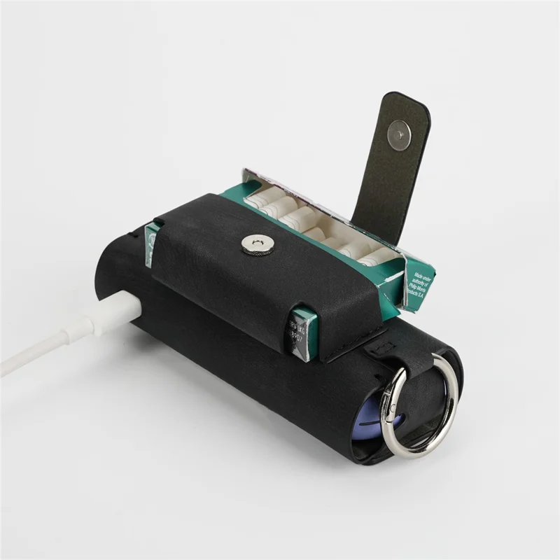 Per IQOS Iluma / Iluma i Custodia di trasporto Matte Vintage Leather E-Cigarette Cover con gancio per appendere - Nero