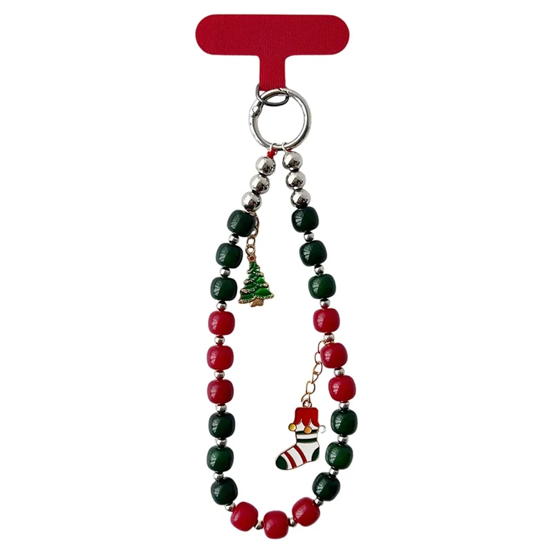 Accessoire de Noël à suspendre - Arbre de Noël + Chaussette - Longueur 8 pouces, fait main, avec perles, dragonne pour téléphone, accessoire décoratif de fête