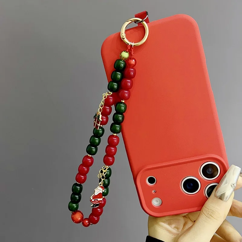Accessoire de Noël à suspendre - Arbre de Noël + Chaussette - Longueur 8 pouces, fait main, avec perles, dragonne pour téléphone, accessoire décoratif de fête