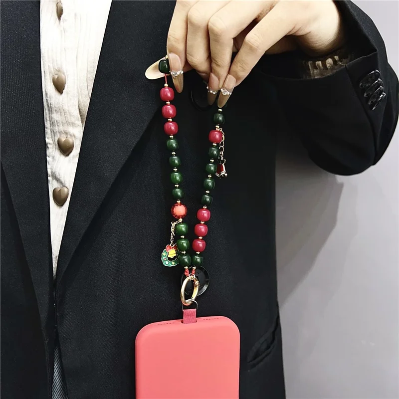 Accessoire de Noël à suspendre - Arbre de Noël + Chaussette - Longueur 8 pouces, fait main, avec perles, dragonne pour téléphone, accessoire décoratif de fête