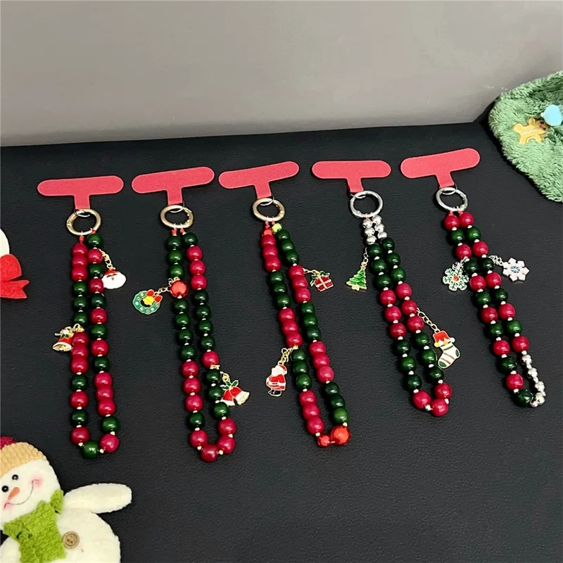 Accessoire de Noël à suspendre - Arbre de Noël + Chaussette - Longueur 8 pouces, fait main, avec perles, dragonne pour téléphone, accessoire décoratif de fête