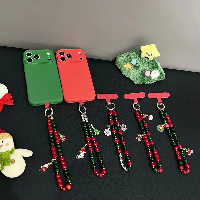 Accessoire de Noël à suspendre - Arbre de Noël + Chaussette - Longueur 8 pouces, fait main, avec perles, dragonne pour téléphone, accessoire décoratif de fête